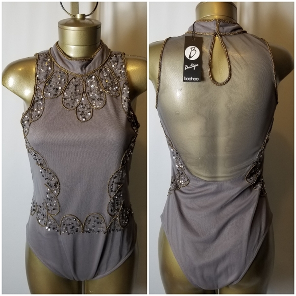 BOOHOO GREY EMBLESSISHED BODYSUIT